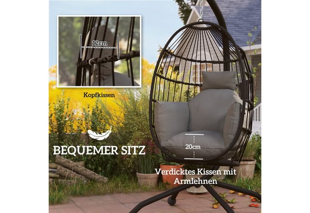 Outsunny Hängesessel Stahl Polyester 120L x 88B x 192H cm Schwarz