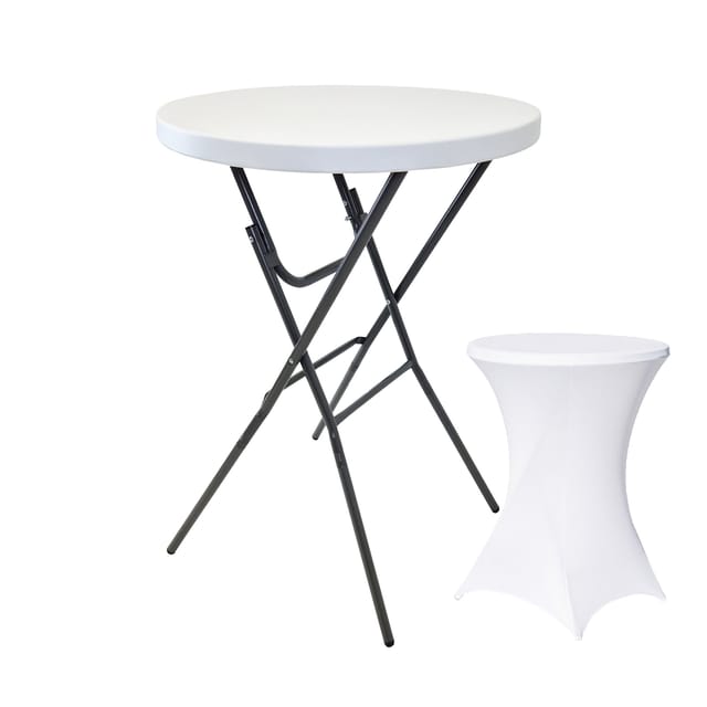 TRUTZHOLM Stehtisch mit Husse Klappbar Durchmesser 80cm Höhe 110cm Pflegeleichte Husse in Weiß