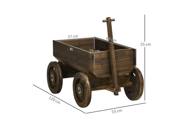 Outsunny Blumenwagen Beweglich Tannenholz 120L x 53B x 55H cm Verkohlt
