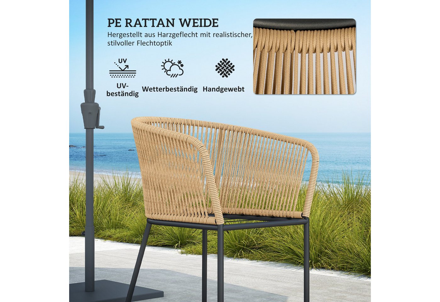 Outsunny Rattan Gartenmöbel-Set Akazienholz 140L x 80B x 74H cm Naturholz+Khaki Bild 3