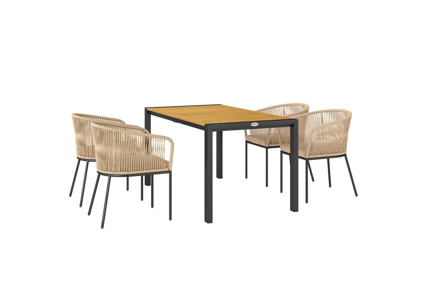 Outsunny Rattan Gartenmöbel-Set Akazienholz 140L x 80B x 74H cm Naturholz+Khaki Bild 4