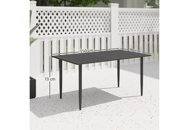 Outsunny Gartentisch mit Schirmloch Stahl Metall 150L x 90B x 73H cm Schwarz