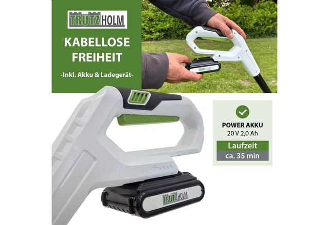 TRUTZHOLM Akku Rasentrimmer Akku und Ladegerät 26 cm Kantenschneider Trimmer mit Nylonmesser