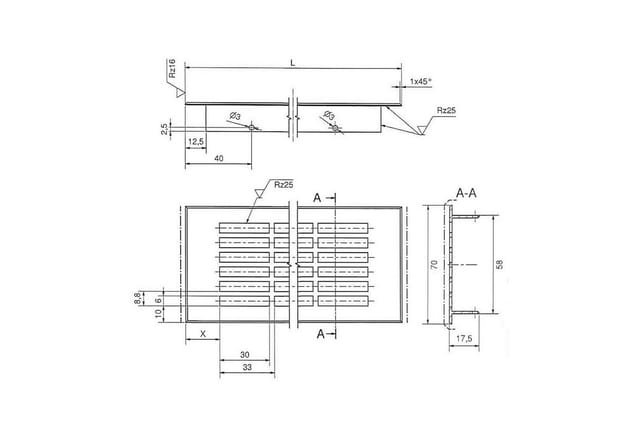 SOTECH Lüftungsgitter Lochung Eckig Schwarz Eloxiert 250 mm