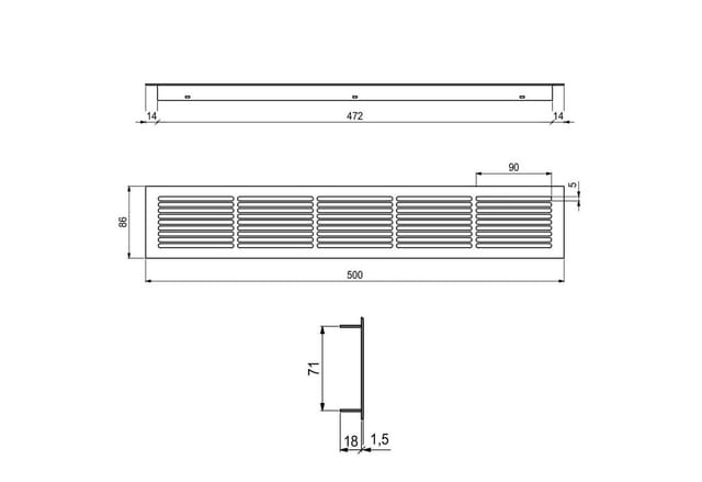 SOTECH Lüftungsgitter Schlitzlochung Aluminium 500 x 86 mm Weiß Lackiert