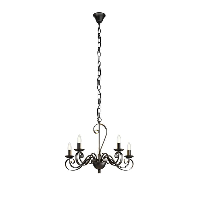 Lindby Kronleuchter Shervan 9639190 Retro Vintage Antik in Braun aus Metall 5-flammig E14 Wohnzimmerleuchte