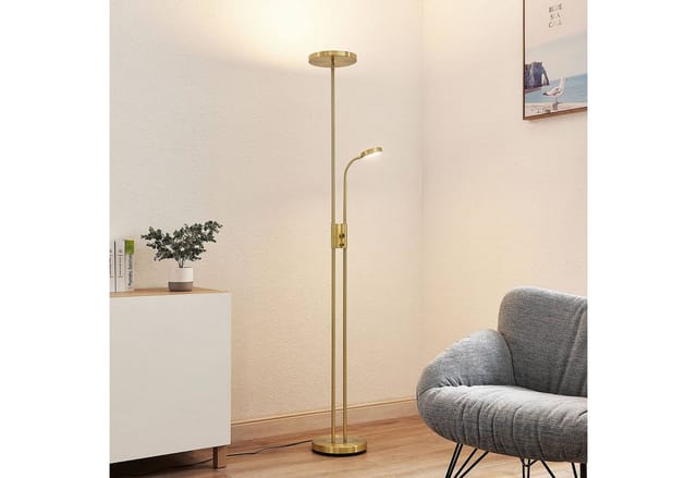 Lindby LED Stehlampe Seppa 9945422 Dimmbar Modern in Gold Messing aus Metall 2-flammig Wohnzimmerleuchte