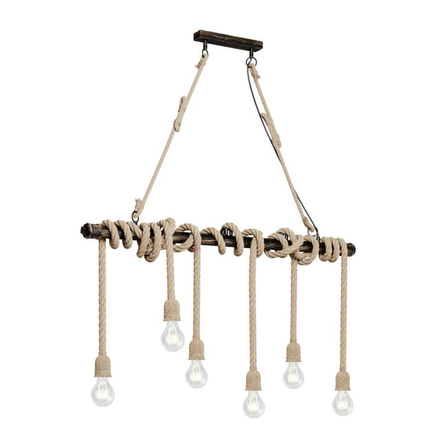 Lindby Pendelleuchte Hajo 9624751 Retro Vintage Antik in Braun aus Metall 6-flammig E27 Wohnzimmerleuchte