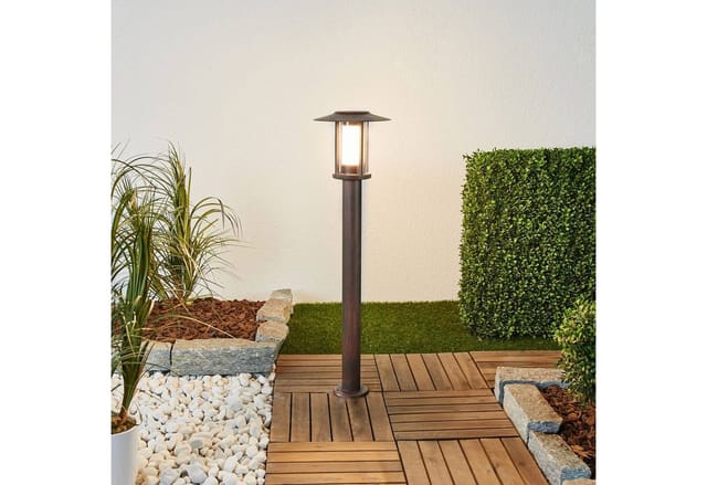 Lindby LED Außenleuchte Pavlos 9945244 Spritzwassergeschützt Landhaus Vintage Rustikal in Braun aus Edelstahl 1-flammig