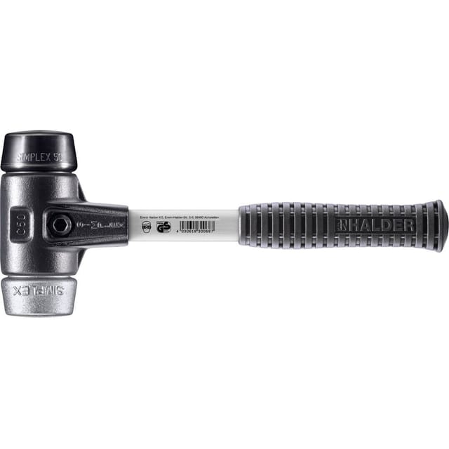 Halder Simplex Schonhammer Ø 50 mm Gummi Schwarz Weichmetall mit Verstärktem Tempergussgehäuse und FiberglasStiel
