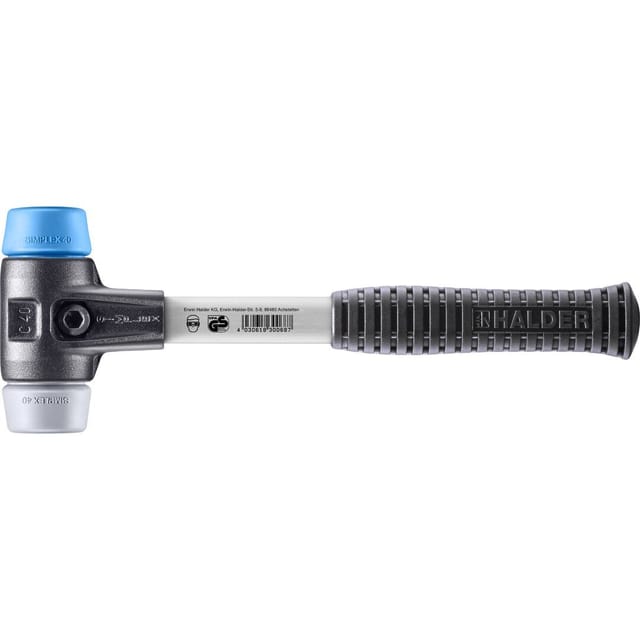Halder Simplex Schonhammer Ø 40 mm TPE-soft Blau TPE-mid Grau mit Verstärktem Tempergussgehäuse und FiberglasStiel
