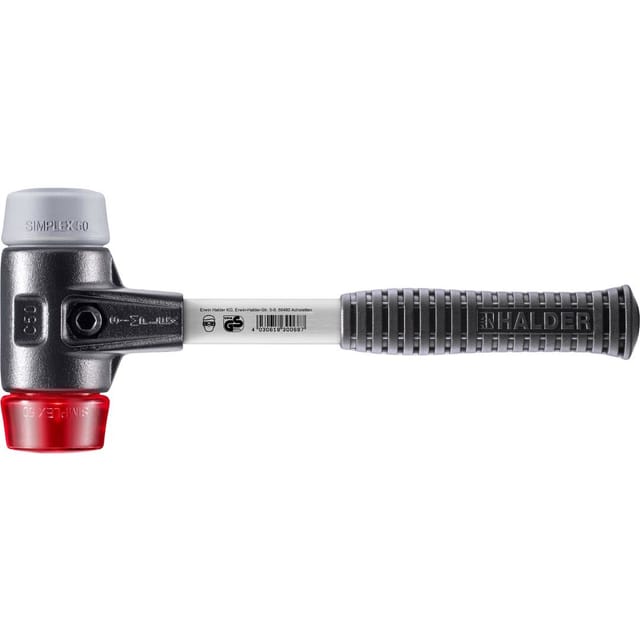 Halder Simplex Schonhammer Ø 50 mm TPE-mid Grau Plastik Rot mit Verstärktem Tempergussgehäuse und FiberglasStiel