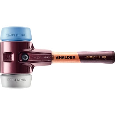 Halder Simplex Schonhammer Ø 80 mm TPE-mid Grau TPE-soft Blau mit Extra Kurzem Stiel und Termpergussgehäuse