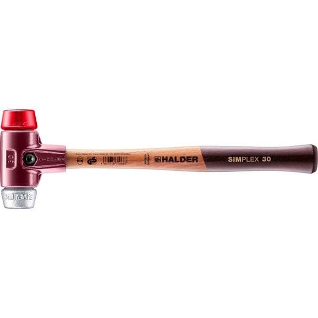 Halder Simplex Schonhammer Ø 30 mm Plastik Rot Weichmetall mit Tempergussgehäuse