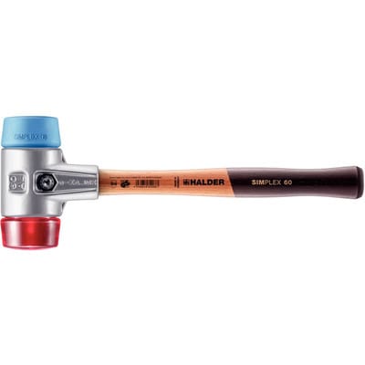 Halder Simplex Schonhammer Ø 60 mm TPE-soft Blau Plastik Rot mit Aluminiumgehäuse