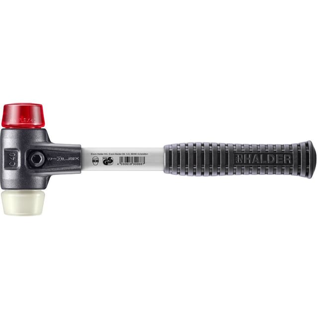 Halder Simplex Schonhammer Ø 40 mm Plastik Rot Nylon mit Verstärktem Tempergussgehäuse und FiberglasStiel