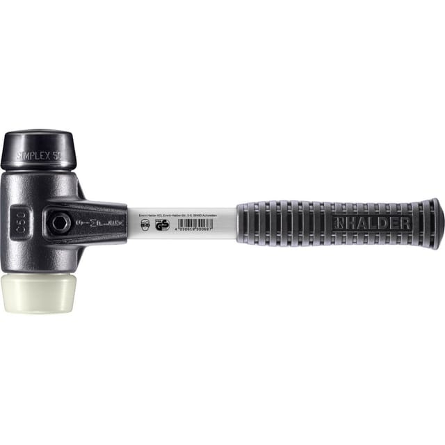 Halder Simplex Schonhammer Ø 50 mm Gummi Nylon mit Verstärktem Tempergussgehäuse und FiberglasStiel