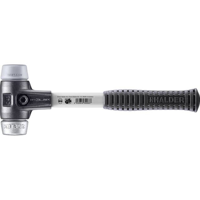 Halder Simplex Schonhammer Ø 40 mm TPE-mid Grau Weichmetall mit Verstärktem Tempergussgehäuse und FiberglasStiel