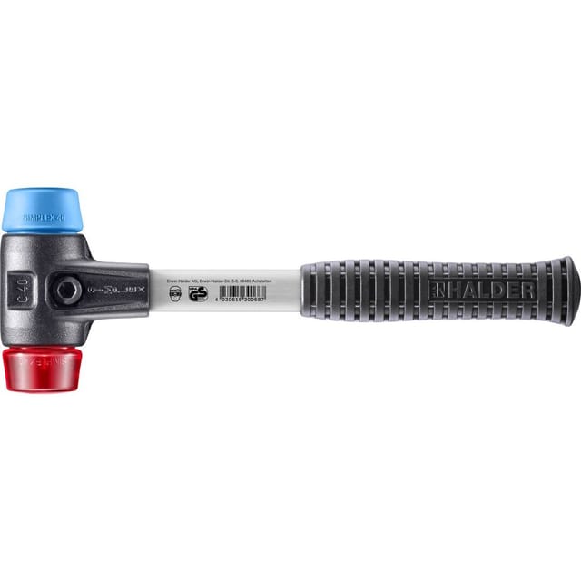 Halder Simplex Schonhammer Ø 40 mm TPE-soft Blau Plastik Rot mit Verstärktem Tempergussgehäuse und FiberglasStiel