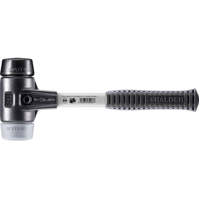 Halder Simplex Schonhammer Ø 50 mm Gummi Schwarz TPE-mid Grau mit Verstärktem Tempergussgehäuse und FiberglasStiel