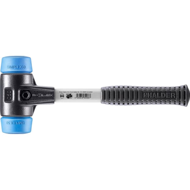Halder Simplex Schonhammer Ø 50 mm TPE-soft Blau mit Verstärktem Tempergussgehäuse und FiberglasStiel