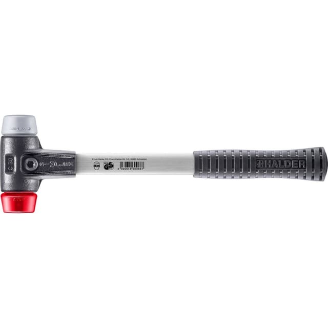 Halder Simplex Schonhammer Ø 30 mm TPE-mid Grau Plastik Rot mit Verstärktem Tempergussgehäuse und FiberglasStiel