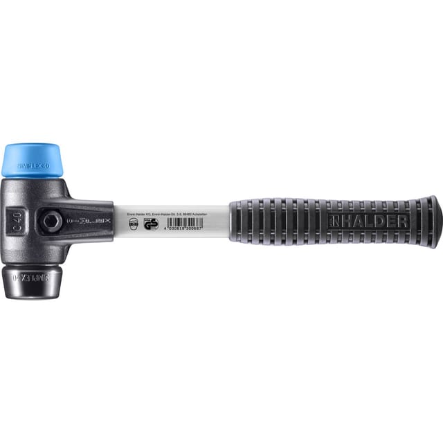 Halder Simplex Schonhammer Ø 40 mm TPE-soft Blau Gummi Schwarz mit Verstärktem Tempergussgehäuse und FiberglasStiel