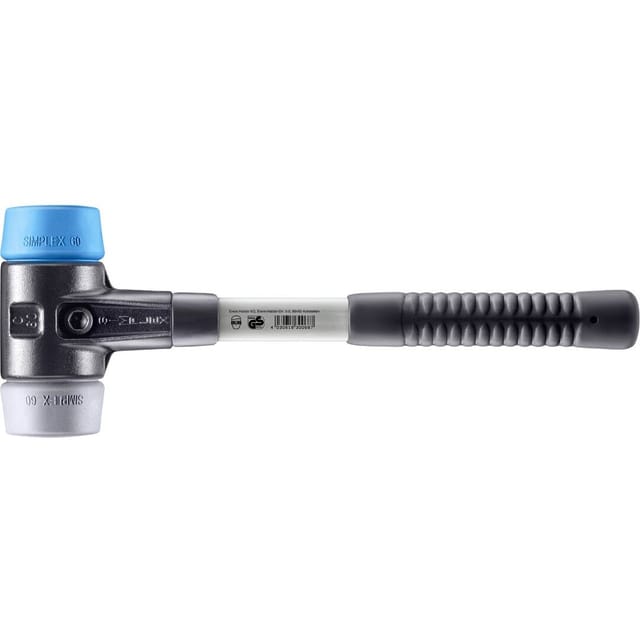 Halder Simplex Schonhammer Ø 60 mm TPE-soft Blau TPE-mid Grau mit Verstärktem Tempergussgehäuse und FiberglasStiel