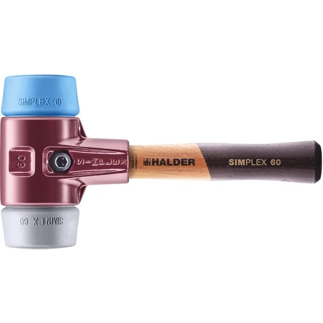 Halder Simplex Schonhammer Ø 60 mm TPE-soft Blau TPE-mid Grau Kurzer Stiel mit Tempergussgehäuse
