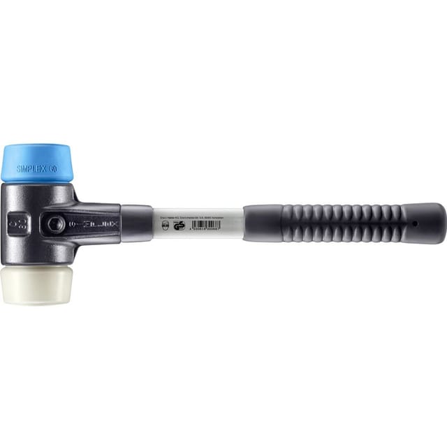 Halder Simplex Schonhammer Ø 60 mm TPE-soft Blau Nylon mit Verstärktem Tempergussgehäuse und FiberglasStiel