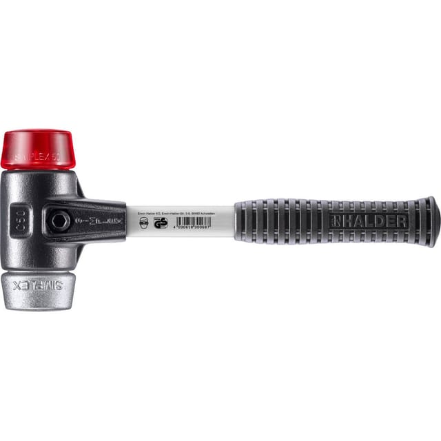Halder Simplex Schonhammer Ø 50 mm Plastik Rot Weichmetall mit Verstärktem Tempergussgehäuse und FiberglasStiel