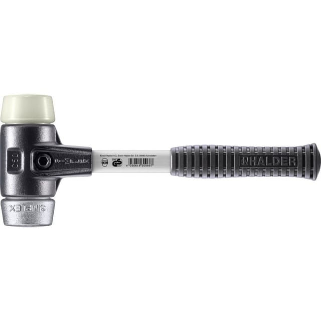 Halder Simplex Schonhammer Ø 50 mm Nylon Weichmetall mit Verstärktem Tempergussgehäuse und FiberglasStiel