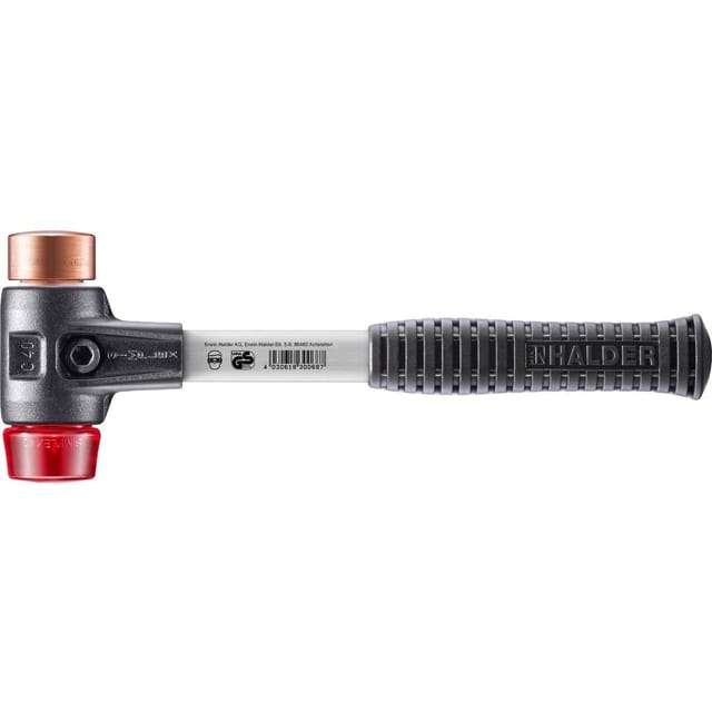 Halder Simplex Schonhammer Ø 40 mm Kupfer Plastik Rot mit Verstärktem Tempergussgehäuse und FiberglasStiel