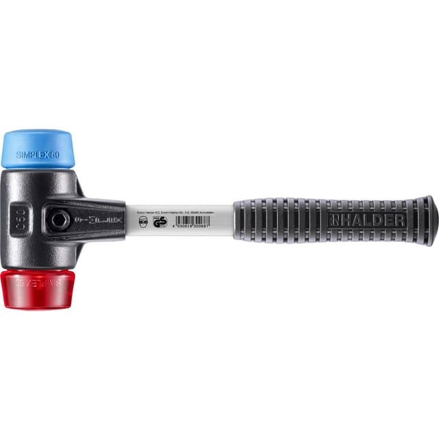 Halder Simplex Schonhammer Ø 50 mm TPE-soft Blau Plastik Rot mit Verstärktem Tempergussgehäuse und FiberglasStiel