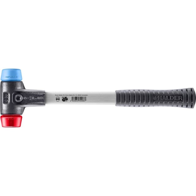 Halder Simplex Schonhammer Ø 30 mm TPE-soft Blau Plastik Rot mit Verstärktem Tempergussgehäuse und FiberglasStiel