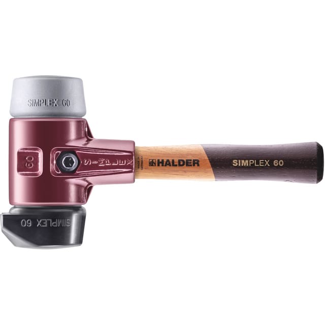 Halder Simplex Schonhammer Ø 60 mm Gummi Schwarz TPE-mid Grau mit Standfuß Kurzer Stiel mit Tempergussgehäuse