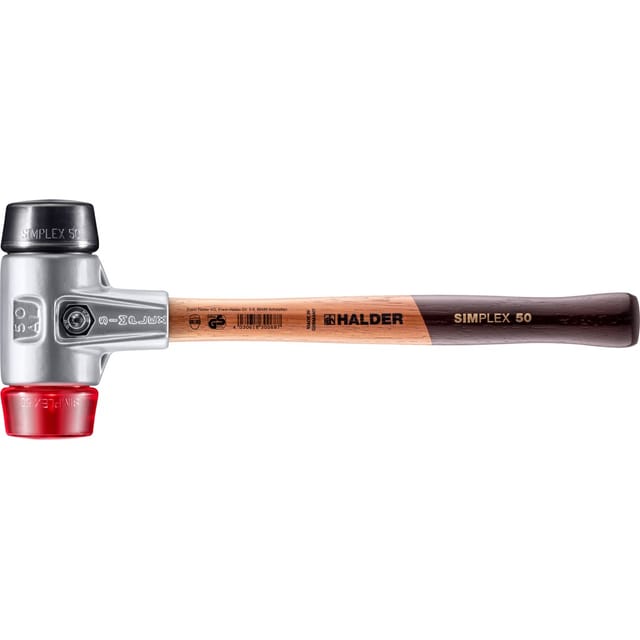 Halder Simplex Schonhammer Ø 50 mm Gummi Schwarz Plastik Rot mit Aluminiumgehäuse