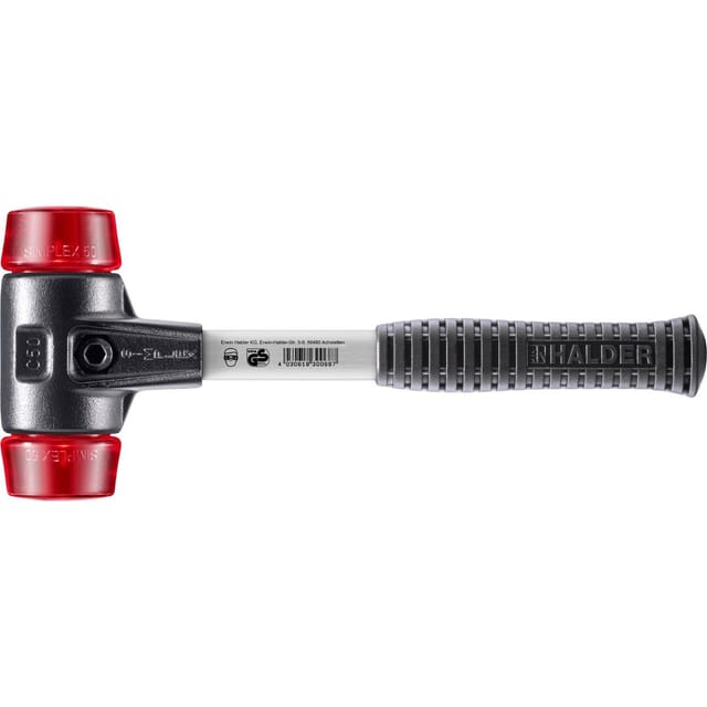 Halder Simplex Schonhammer Ø 50 mm Plastik Rot mit Verstärktem Tempergussgehäuse und FiberglasStiel