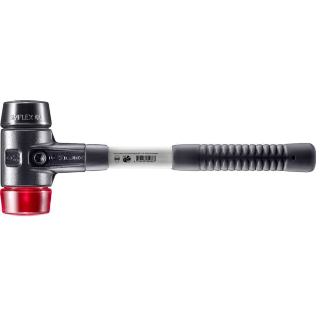 Halder Simplex Schonhammer Ø 60 mm Gummi Schwarz Plastik Rot mit Verstärktem Tempergussgehäuse und FiberglasStiel