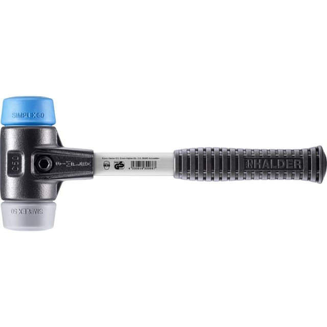 Halder Simplex Schonhammer Ø 50 mm TPE-soft Blau TPE-mid Grau mit Verstärktem Tempergussgehäuse und FiberglasStiel
