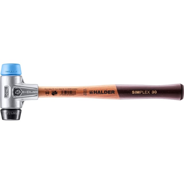 Halder Simplex Schonhammer Ø 30 mm TPE-soft Blau Gummi Schwarz mit Aluminiumgehäuse