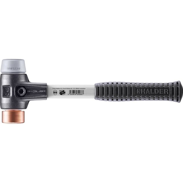 Halder Simplex Schonhammer Ø 40 mm TPE-mid Grau Kupfer mit Verstärktem Tempergussgehäuse und FiberglasStiel