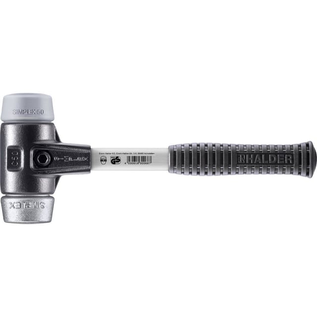 Halder Simplex Schonhammer Ø 50 mm TPE-mid Grau Weichmetall mit Verstärktem Tempergussgehäuse und FiberglasStiel