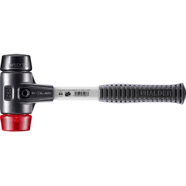Halder Simplex Schonhammer Ø 50 mm Gummi Schwarz Plastik Rot mit Verstärktem Tempergussgehäuse und FiberglasStiel