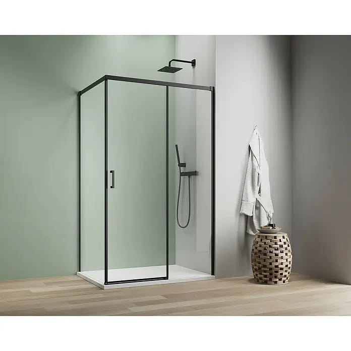 Camargue Roma Mix & Match Eckdusche (L x B x H: 100 x 100 x 195 cm, Beschichtet, Schwarz, DIN Anschlag: Rechts)