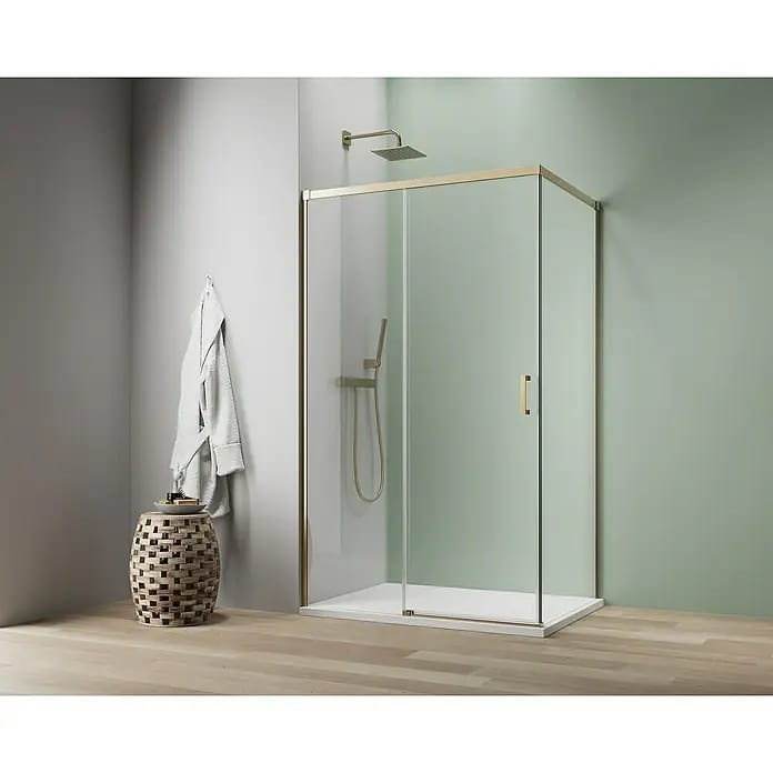 Camargue Roma Mix & Match Eckdusche (L x B x H: 100 x 100 x 195 cm, Beschichtet, Brushed Gold, DIN Anschlag: Links)