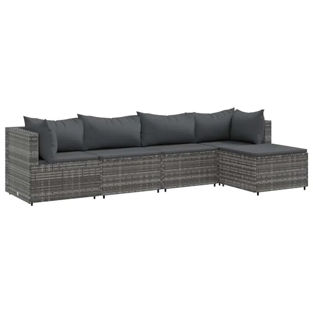 vidaXL 5-Tlg Garten-Lounge-Set mit Kissen Grau Poly Rattan 3308058