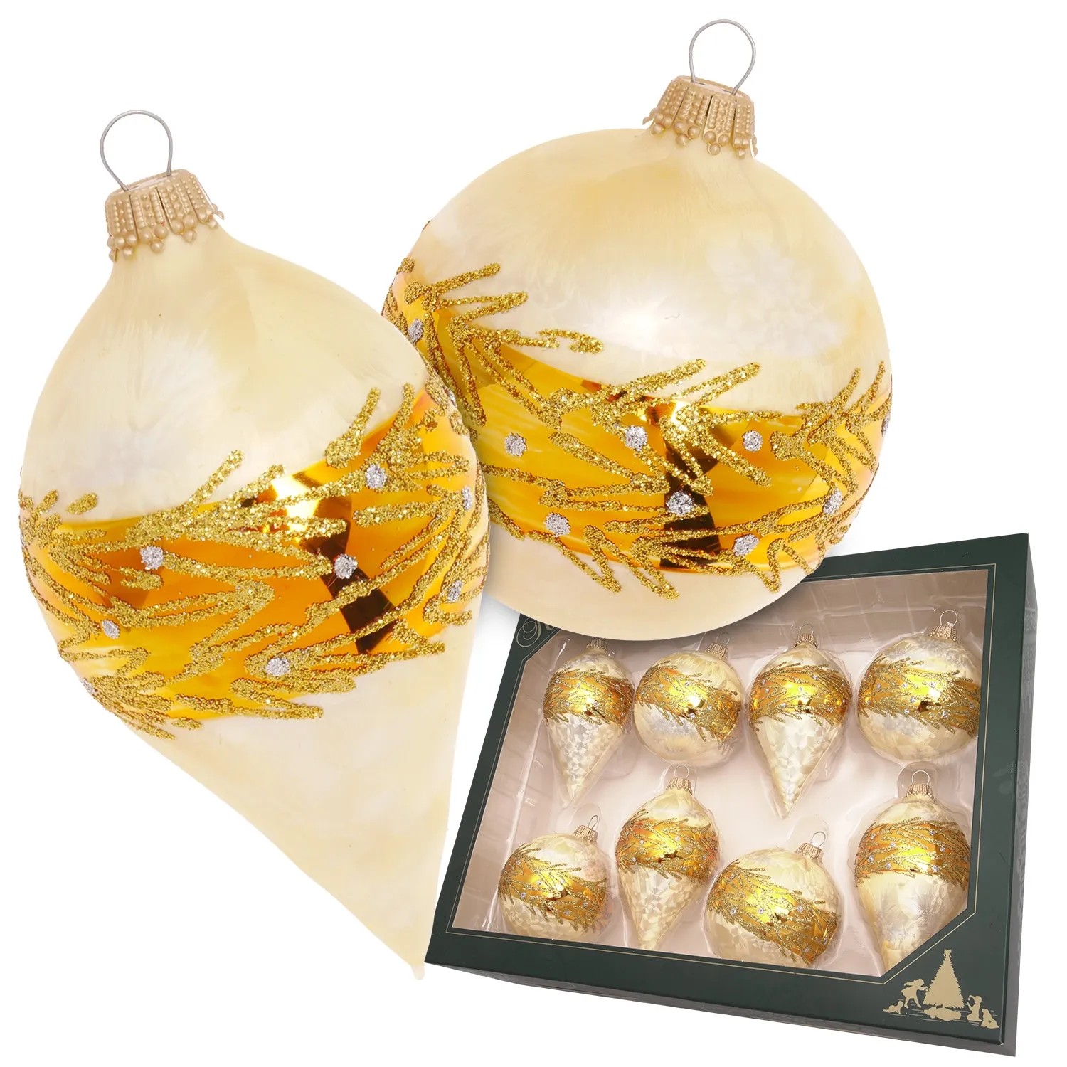 Krebs Glas Lauscha Weihnachtskugeln Champagner-Traum Goldfarbig 7cm