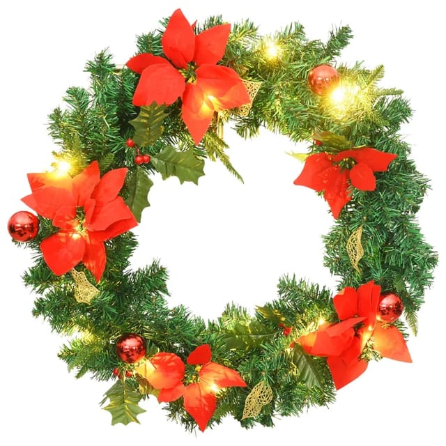 vidaXL Weihnachtskranz mit LED-Leuchten Grün 60 cm PVC 321517