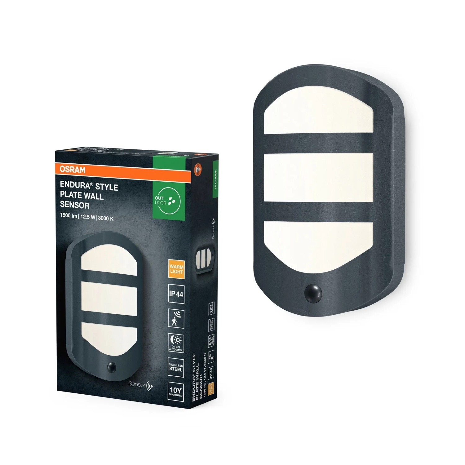 Osram LED-Außenleuchte Endura Style Plate Sensor Dunkelgrau 28,3 cm x 18 cm
